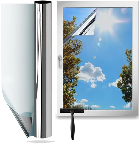 wonderffolie Pellicola per finestra, a specchio, trasparente, a specchio, per privacy, unidirezionale, anti-riflesso e dai raggi UV, per casa e ufficio, colore argento, 75 x 400 cm