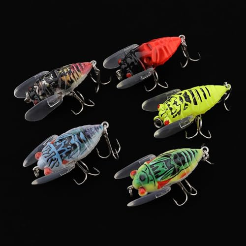 OriGlam 5pcs Cicada Fishing Lure Cicada Bait, Bionic Topwater Bass Fish Baits, Lifelike 3D Holographic Eyes, Fly Fishing Lures Artificial Bait for Enthusiasts