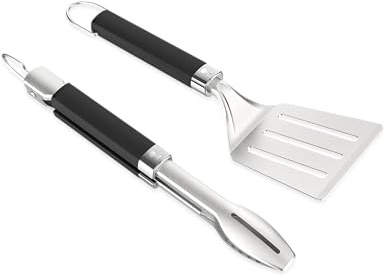 Weber tragbares Grillwerkzeugset (2-teilig) - besteht aus Grillzange und Wender, sühlmaschinen geeignet - Silber - Schwarz (3400213)