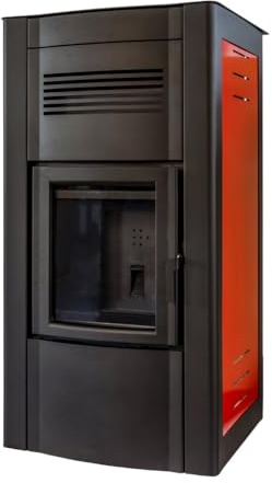Eco&Bio Stufa a Pellet Aguilera, 15 kW, Doppio Braciere Policombustibile, Ventilata Frontale, Rosso Bordeaux e Nero