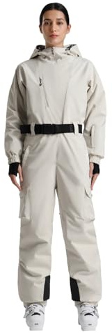 GSOU SNOW Womens Ski Suit One Piece Snow Suit Asymmetric Design Utility Jumpsuit Jacket Waterproof Insulated for Snow Sports