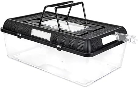 HAPPET Terra Box Zuchtkasten 42x27x15cm Transporter für Reptilien Amphibien & Spinnentiere, Transparente Box mit Belüftung Deckel & Schloss, Tragegriff Transportbox Kleintiere Terrarien Zubehör