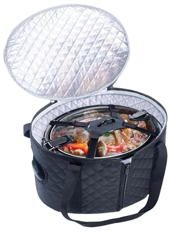 Sac de transport souple, grande capacité, support isolé, sac de transport pour casserole avec couvercle et boucle de fixation, pour les voyages, le camping, les excursions, les pique-niques, les fêtes