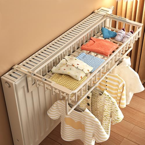 Heizkörper Regal ohne bohren,Heizkörperregal,Heizkörper-Abdeckregal,Eisenregal,zum Trocknen und Organisieren von Kleidung,für Schlafzimmer,Wohnzimmer,Badezimmer,Wohnheim,Wohnung(Wit,50cm/19.6in)