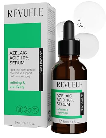 REVUELE Siero Viso Acido Azelaico 10% – Trattamento Concentrato Uniformante, Riduce Pori e Macchie, Migliora il Tono della Pelle e le Imperfezioni, Uso Notturno, 30 ml