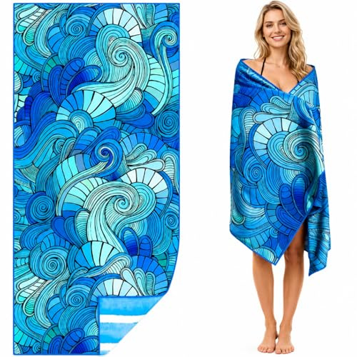 Xanthelle Mikrofaser Strandtuch XXL Badetuch, 80x180 cm 1 Stück - Beidseitiger Ozeandruck, Schnelltrocknend Saugstark Leicht, Kompakt Tragbar für Beach Yoga Fitness Pool