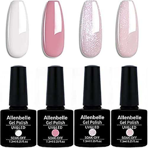 Allenbelle UV Nagellack Set 4 Farben,Gel Nagellack Geschenkset,Shellac Set Uv Gel Nail Art,Soak Off UV LED Gel Nagellack (004)