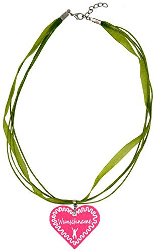 benobler Trachtenschmuck Trachtenkette Organzaband grün mit Filz Herz Damen Dirndlkette Organzakette Oktoberfest Wunschaufdruck (Herz - pink)