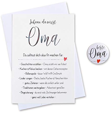 FEENSTAUB Du wirst Oma Karte, Schwangerschaft verkünden Babyankündigung, Oma Geschenk, Karte mit Aufgaben und Button, Baby Verkünden, Schwangerschaftsverkündung, Baby Überraschung, Karte Oma