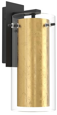 EGLO Wandlampe Pinto Gold, 1 flammige Wandleuchte, Material: Stahl | Farbe: Schwarz, Glas: klar, gold, Fassung: E27, inkl. Schalter