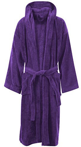 Unisex Bath Robe 100% Luxury Egyptian Cotton Super Soft Velour Towelling Womens Mens Ladies Dressing Gowns Towel Bathrobe Housecoat(Hooded - Purple, L/XL)