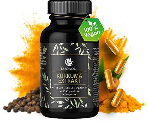 Kurkuma Kapseln – 90 Curcuma Extrakt Kapseln hochdosiert & vegan – mit Piperin aus schwarzem Pfeffer – 95% Curcuma Extrakt – Verpackung kann variieren