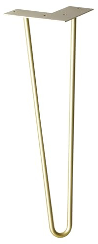 WAGNER Möbelbein/Tischbein/Möbelfuß - Hairpin Leg - Retro Style - Stahl pulverbeschichtet Gold, 12 x 12 x 40 cm, Bein konisch/schräg verlaufend, integrierte Anschraubplatte - 12824501