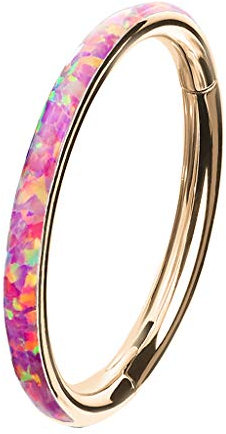 Taffstyle Piercing Ring Segmentring Clicker Scharnier Septum Tragus Helix Ohr Nase Lippe Nasenring Nasenpiercing Dünn mit Opal Rosegold Pink 1,2mm x 10mm