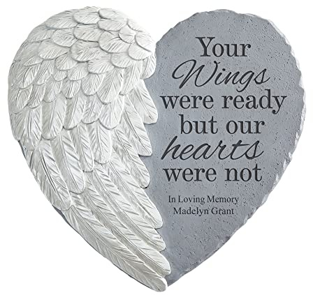 Let's Make Memories Personalized Memorial Garden Stone - Sympathy - Loss of Loved One - Condolences - Indoor/Outdoor - Durable Resin - 3D Wings of Love - Your Wings