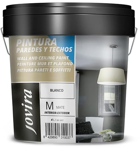 JOVIRA PINTURAS Pintura Paredes y Techos. Pintura mate indicada especialmente para paredes y techos. (4 Litros, Blanco) A-29