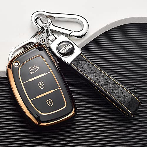 ontto Autoschlüssel Hülle Cover Passt für Hyundai Solaris IX35 IX45 IX20 I40 Tucson Ioniq Elantra Santa Fe Zubehör TPU Schlüsselbox Schlüsselhülle Schlüsselanhänger Schlüssel Schutz Etui-Schwarz B