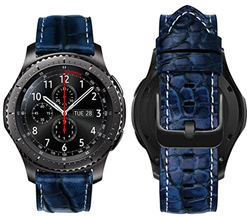 MroTech Lederarmband Kompatibel mit Samsung Galaxy Watch 46mm/Galaxy 3 45mm/Gear S3 Frontier Armband 22mm Ersatz für Huawei Watch GT/GT2 Pro/GT 2e/GT 2 46 mm/3/3 Pro Uhrenarmband Leder-Nostalgic Blau