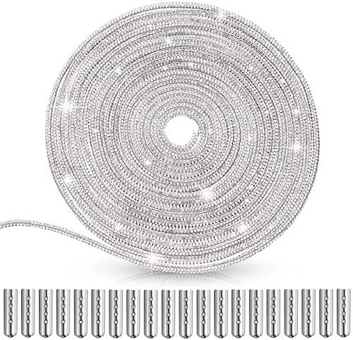 MTLEE Rhinestone Shoe Laces Bling Shoe Laces Rhinestone Diamond Hoodie String Glitter Cords for Sneakers with Aglets(5.47 Yards,Silver)