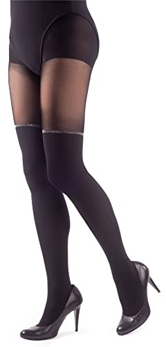 NOQ Strumpor imitation strumpbyxor matt semi sheer damer sexig överknä-mönster kontor dejt mönstrad outfit, glansig nero, M