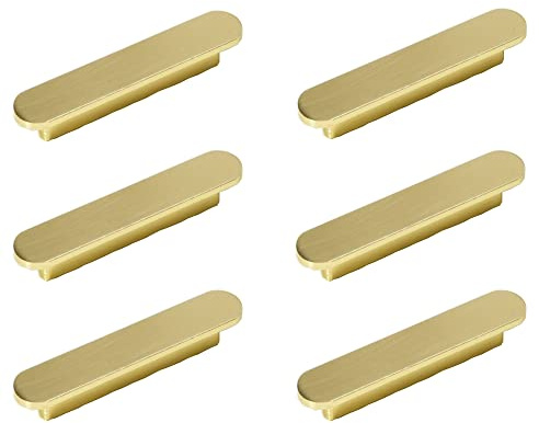 MARGUERASW Lot de 6 poignées Or Poignee de Meuble Cuisine Or -poignées de placard Poigné e Meuble en Laiton Brossé Entraxe 64mm