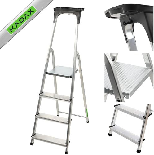 KADAX Escabeau Pliant en Aluminium, 5 marches – Charge Max. 125 kg, léger et Stable pour Usage Domestique et Professionnel
