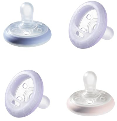 Tommee Tippee Succhietto notturno simile al seno, 6-18 mesi da 4 succhietti con forma simile al seno e tecnologia fosforescente