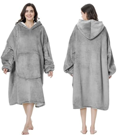 Mokani Wearable Blanket Hoodie, överdimensionerad filt sweatshirt varm mysig hoodie filt med jätteficka för vuxna, grå