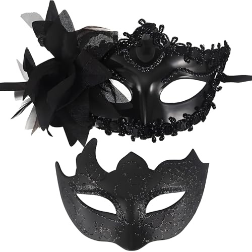 wugongshan 2 Stk Maskerade Masken, Schwarze Venezianische Party Spitzenmasken Augenmasken, Damen Sexy Maskenball Masken, für Männer Frauen Maskerade Kostümfeste Party