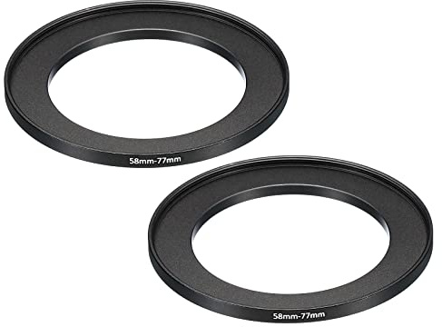 PATIKIL 58mm-77mm Metal Step Up Ring, 2 Pack Camera Lens Filter Adapter Ring Aluminum Filter Adapter Ring for Camera Lenses Hood, Black