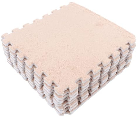 VBESTLIFE Plüsch-Puzzle-Schaumstoff-Bodenmatte, 10 Stück, Weicher, Dicker, Geteilter, Ineinandergreifender Plüschschaum-Teppich für den Raumboden (Leicht gebräunt), #913