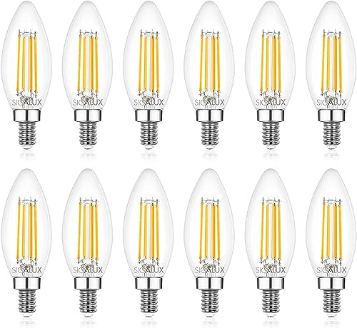 Sigalux E12 LED Bulb Candelabra Base Dimmable, 60W Equivalent Soft White, Type B Filament Candle, 12 Pack