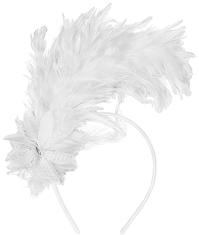 MWOOT Feder Haarschmuck Haarreif, 1920er Fascinator Kopfschmuck für Damen, Feder 20er Jahre Stirnband mit Künstlichen Blumen für Karneval Cocktail Hochzeit Tee-Party Accessoires