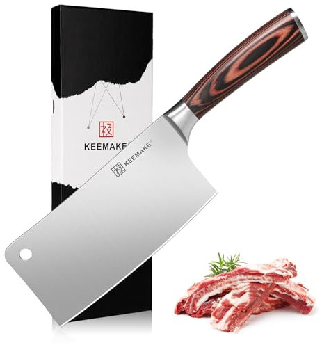 KEEMAKE Hackmesser Chinesisches Kochmesser, 17 cm Küchenbeil Hackbeil Profi Küchenmesser Messer Kochmesser aus Edelstahl Gemüsemesser für Küche Asiatisches Messer