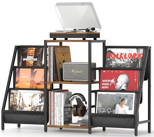Schallplatten Aufbewahrung Mit Plattenspieler, Plattenspielerständer Mit Schallplatten, Schallplattenständer Mit Vinyl Player Für Bis Zu 280 Die Alben, Plattenspieler Tisch Mit Für Vinyl Media Stereo