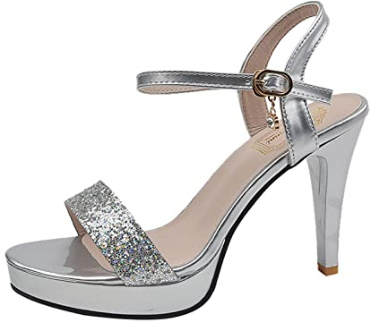 Sandali Tacco Alto Tacchi Donna Sexy Estive Scarpe Eleganti Donna Spillo Sandalo Cinturino Alla Caviglia Punta Aperta Plateau Partito Fibbia Moda Festa Sera Cerimonia High Heel Stiletto Sposa