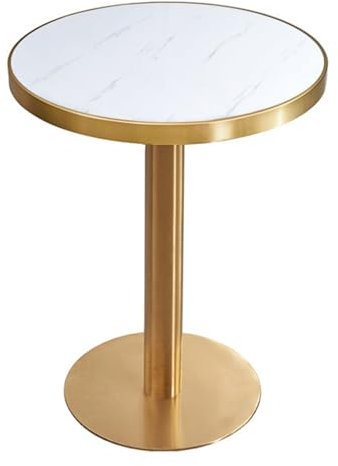 DMCHENGMA Runder Bartisch 55 cm/21,6″ Marmorplatte für Cocktailbar, Pub, Esszimmer, Bistro mit goldfarbener Metall-Eisenbasis und Rutschfester Matte, kleine, hohe Frühstückstische(Size:55x75cm)