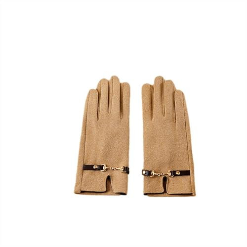GIBZ Winterhandschuhe Damen Elegant Wildleder Touchscreen mit Fleecefutter Handschuhe Warm Einfarbiges Retro Braun Eine Grösse Passt Allen