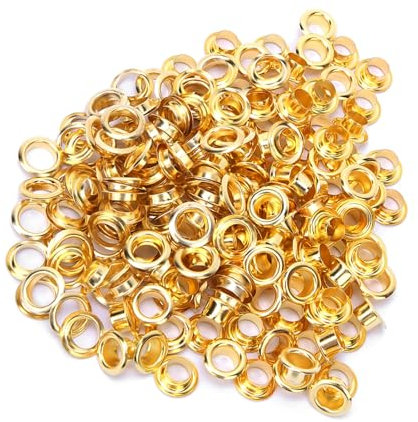 100 Stück 6 mm Ledernieten, Metallschuhe, Tülle, Messing, doppelseitige Öse, Hohlnieten für Kleidung, Tasche/Gürtel/Schuh (Gold)