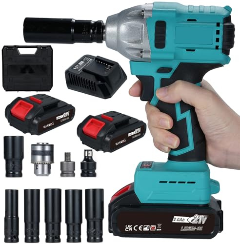 Mulcort Cordless Impact Wrench, 21V 600Nm Electric Spanner, with 2 PCS 1500mAh Batteries Bits Sockets Power Impact Wrench for Car Tire Truck RV Mower