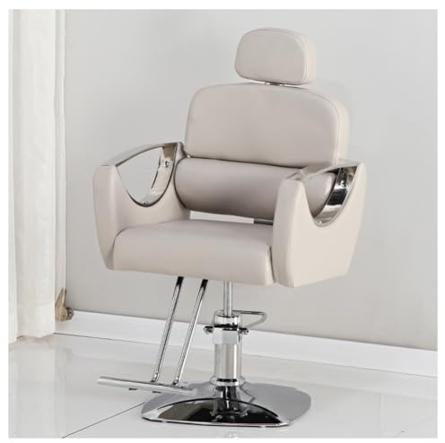WKXTECZT Sillón De Peluquería Barbero Masaje Tattoo, 360º Giratoria con Base Fijo Y Apoyapies, Sillón Ajustable Altura Regulable, Asiento Suave Y Material Cómodo para Peluquería,Gris,B