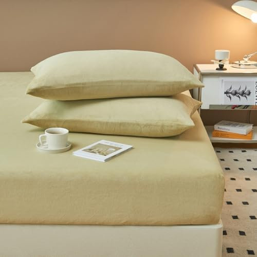 JIANINGHOME Warme Fleece Spannbettlaken 200x220,Fleece Spannbettlaken Winter Samt Warm Kuschel Boxspringbett Frottee Bettlaken Biber Spannbetttuch