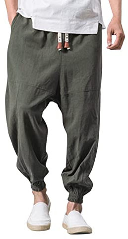 ofeirhz Haremshose für Herren, Leinen-Baumwolle, Stretch-Trainingshose, leicht, Loungehose, superweich, Yogahose, elastische Taille, Kordelzug, ideal für den Alltag und Sport, Größe XXXL, grau, 3XL