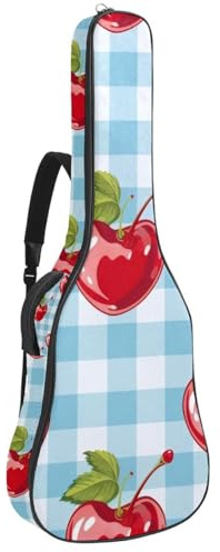 Gitarrentasche in voller Größe, 101,6 cm, 104,4 cm, 106,7 cm, Tragetasche für E-Bass, klassische Gitarre, blaues Karomuster, niedliches Kirschmuster, Mehrfarbig 04, 42.9x16.9x4.7 in, Lässiger