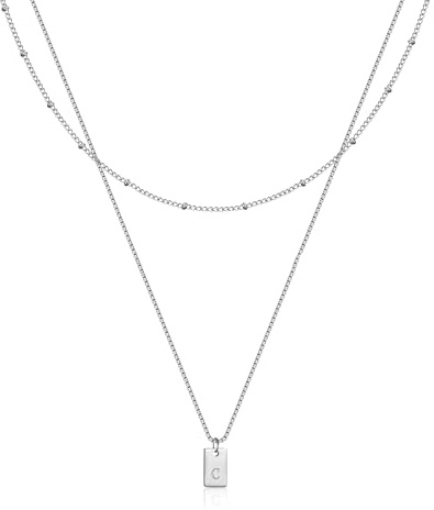 RWQIAN Layering Kette mit Buchstaben A-Z Anhänger Damen Buchstaben Kette Gold/Silber Initialen Letter Halskette 18+2 Schmuck Buchstaben Geschenke fur Frauen