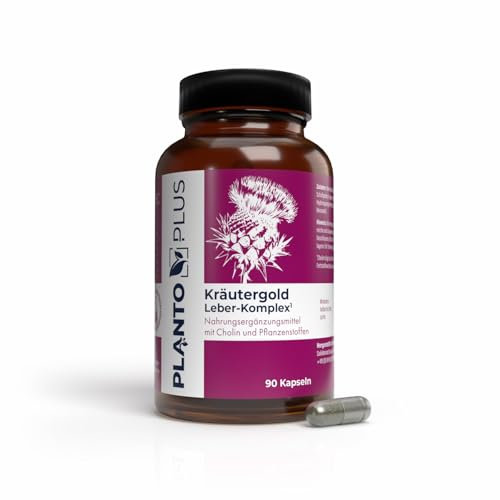 PLANTOPLUS® Kräutergold Leber-Komplex Kapseln hochdosiert – Mit Cholin, Mariendistel-, Artischocken-, Löwenzahn- und Bitterfenchel-Extrakt – Vegan, glutenfrei, laktosefrei – 90 Kapseln