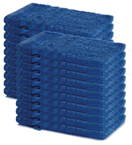 Lavea® Lot de 20 Gants de Toilette 15x21 cm en Éponge 100% Coton – Doux et Absorbants – Maison, Hôtel, Spa, Invités, Bébé – Serviette Visage/Essuie-Main – Bleu Royal