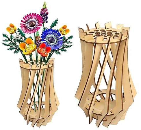 Mapille 2pcs Vase en Bois pour Fleurs Puzzle Présentoir 3D Vase Lego Fleurs Artificielles Plantes Support en Bois Bouquet Lego Roses Tulipes Tournesol Décoration