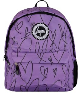 hype Unisex Backpack, Purple with Pink Iconic Glitter Scribble Hearts, School Bag for Kids, Comfortable Rucksack with Bottle Holder, 3 Storage Compartments, Inside Thermal Lining & Grab Handle