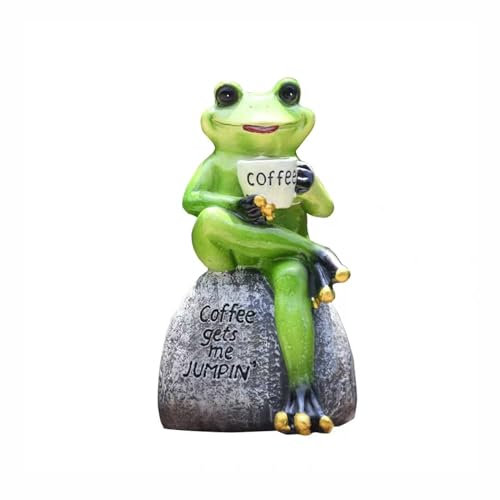 TSKIQQLQ Tischdekoration für Esszimmer, Kaffee, Trinkfrosch, Statue, charmant, Kunstharz, kreative Tierskulptur, amerikanische Heimdekoration, Tischdekoration, Schreibtisch, Gartendekoration, Geschenk